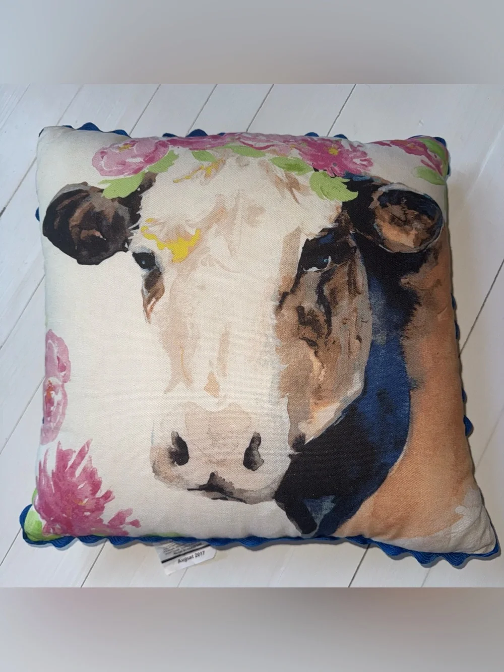 Pioneer Woman Flower Cow Throw Pillow, Ree Drummond Farmhouse Decor Vintage 2017